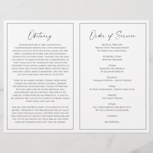 Minimalist Funeral Order of Service Folded Program (Achterkant)
