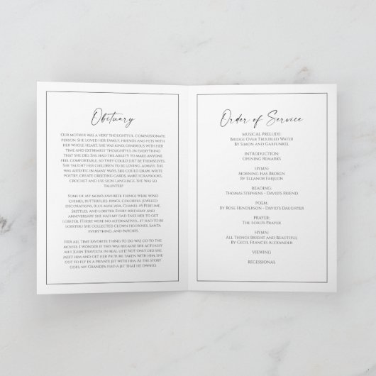 Minimalist Funeral Order of Service Folded Program Kaart (Binnen)