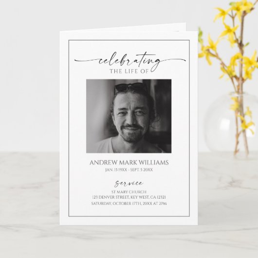 Minimalist Funeral Order of Service Folded Program Kaart (Gele Bloem)