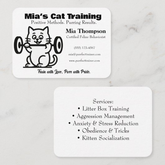 Minimalist Funny Cat Trainer Business Card Visitekaartje (Voorkant / Achterkant)