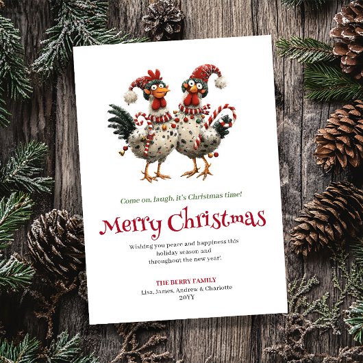 Minimalist funny chickens Christmas greeting card Feestdagenkaart