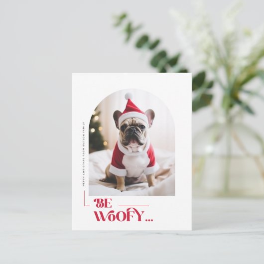 Minimalist Funny Dog Pet Arch Photo Christmas Feestdagenkaart (Staand voorkant)