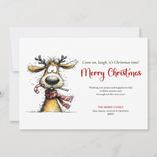 Minimalist funny reindeer Christmas greeting card Feestdagenkaart (Voorkant)
