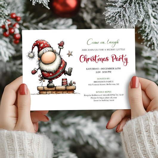 Minimalist funny Santa Christmas party invitation Kaart