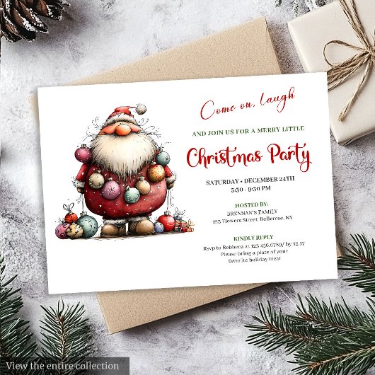 Minimalist Funny Santa Hand Drawn Festive Invites Kaart