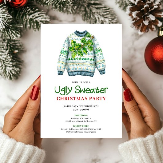 Minimalist Funny Ugly Sweater Party Invitation Kaart