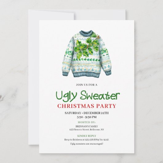Minimalist Funny Ugly Sweater Party Invitation Kaart (Voorkant)