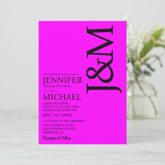 Minimalist Fuschia Magenta QR Code on Back Wedding Kaart (Staand voorkant)