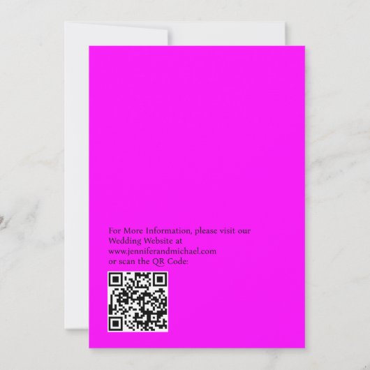 Minimalist Fuschia Magenta QR Code on Back Wedding Kaart (Achterkant)