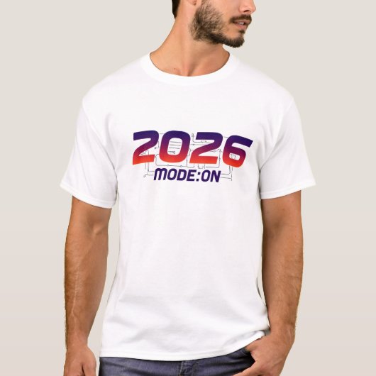 Minimalist futuristic font: ‘2025 MODE: ON’, glowi T-shirt (Voorkant)