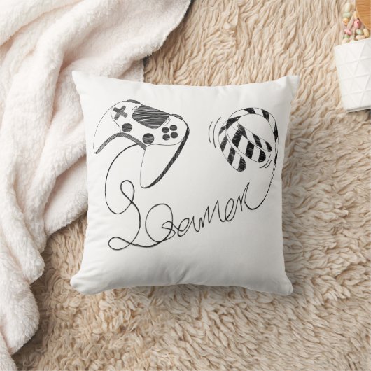 Minimalist Gamer Cat Line Art - Controller Cable  Kussen (Deken)