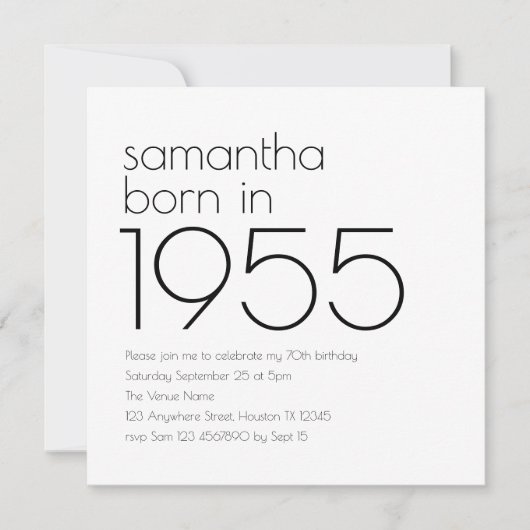 Minimalist Geboren in 1955 70ste Verjaardagsfeest Kaart (Voorkant)