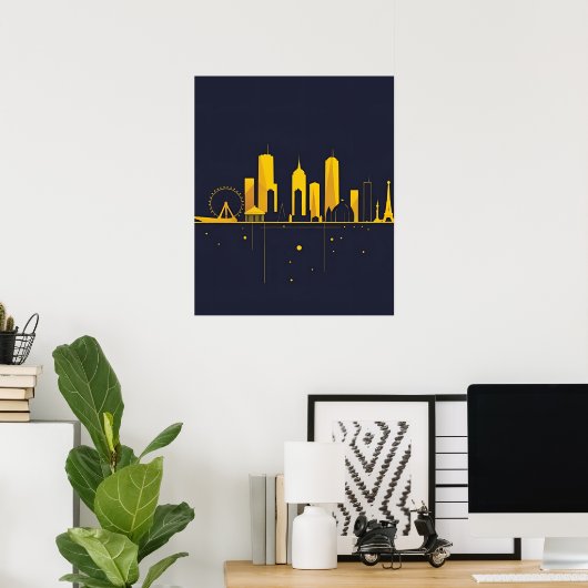 Minimalist Geometric City Skyline Silhouette  Poster (Thuiskantoor)