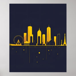 Minimalist Geometric City Skyline Silhouette  Poster