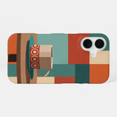 Minimalist Geometric Coffee Cup Scene iPhone 16 Hoesje (Achterkant horizontaal)