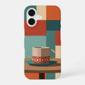 Minimalist Geometric Coffee Cup Scene iPhone 16 Hoesje (Achterkant)