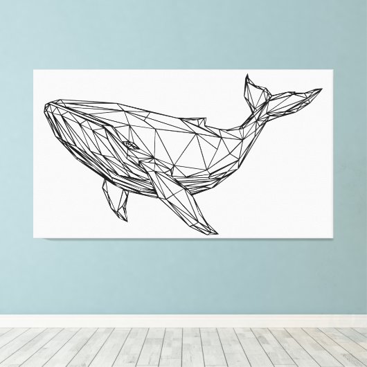 Minimalist Geometric Whale Canvas Wall Art (Insitu (Houten vloer))