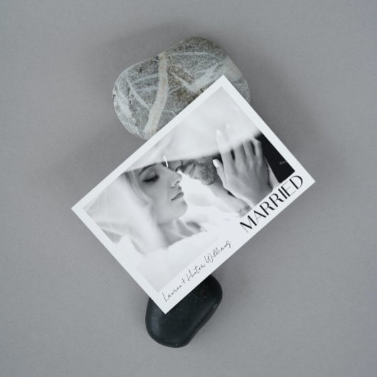 Minimalist getrouwd 2 fotoscript QR code bruiloft Aankondiging