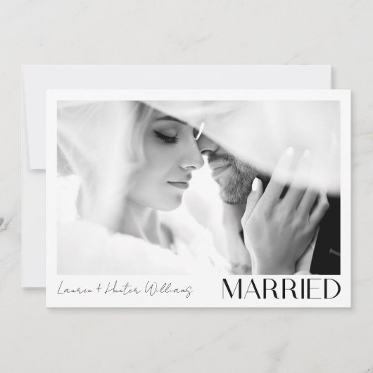 Minimalist getrouwd 2 fotoscript QR code bruiloft Aankondiging (Voorkant)