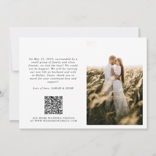 Minimalist getrouwd 2 fotoscript QR code bruiloft Aankondiging (Achterkant)