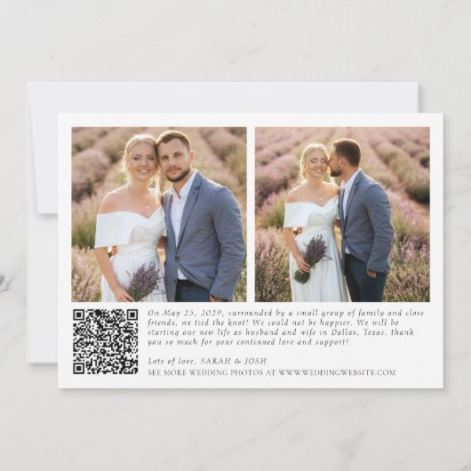 Minimalist Getrouwd 3 Fotoscript QR Code Bruiloft Aankondiging (Achterkant)