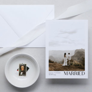 Minimalist Getrouwd 3 Fotoscript QR Code Bruiloft Aankondiging