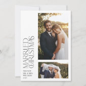 Minimalist getrouwde kerst Pas getrouwd 2 foto Feestdagenkaart (Voorkant)