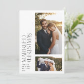 Minimalist getrouwde kerst Pas getrouwd 2 foto Feestdagenkaart (Staand voorkant)