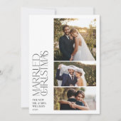 Minimalist getrouwde kerst Pas getrouwd 3 foto Feestdagenkaart (Voorkant)