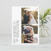 Minimalist getrouwde kerst Pas getrouwd 3 foto Feestdagenkaart (Staand voorkant)