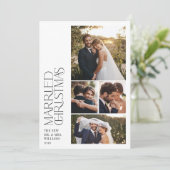 Minimalist getrouwde kerst Pas getrouwd 4 foto Feestdagenkaart (Staand voorkant)