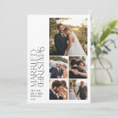 Minimalist getrouwde kerst Pas getrouwd 5 foto Feestdagenkaart (Staand voorkant)