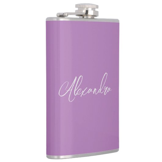 Minimalist Gewone Kalligrafie Eigen Naam Lavendel Heupfles (Rechts)