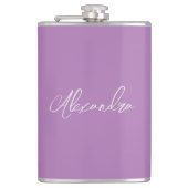 Minimalist Gewone Kalligrafie Eigen Naam Lavendel Heupfles (Voorkant)