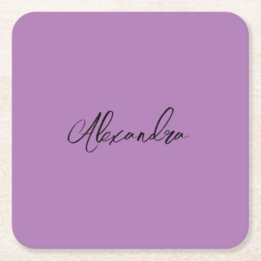 Minimalist Gewone Kalligrafie Eigen Naam Lavendel Kartonnen Onderzetters (Voorkant)