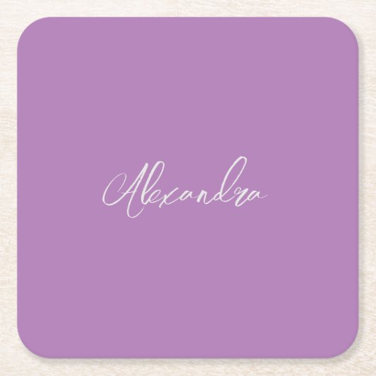 Minimalist Gewone Kalligrafie Eigen Naam Lavendel Kartonnen Onderzetters (Voorkant)