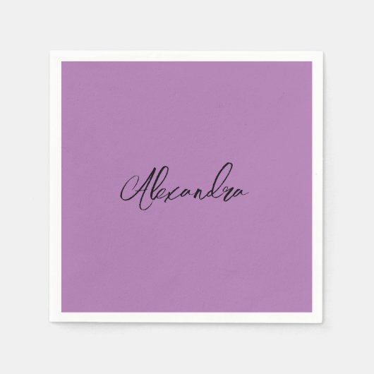 Minimalist Gewone Kalligrafie Eigen Naam Lavendel Servet (Voorkant)
