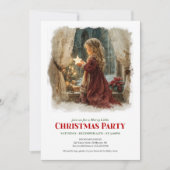 Minimalist girl awaits Santa editable holiday  Kaart (Voorkant)