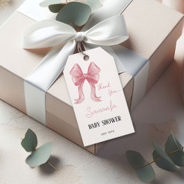 Minimalist Girl Bow Pink Baby shower Bedankt Cadeaulabel