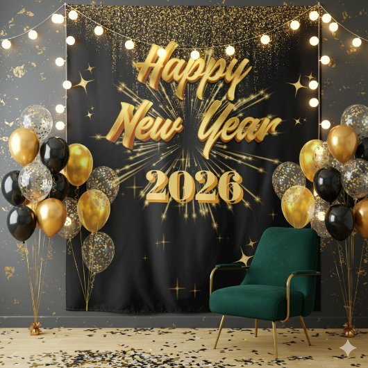 Minimalist Gold And Black New Year Backdrop Wandkleed