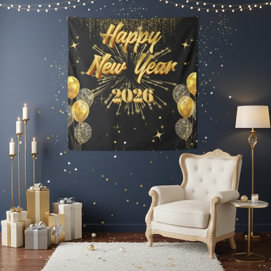 Minimalist Gold And Black New Year Backdrop Wandkleed