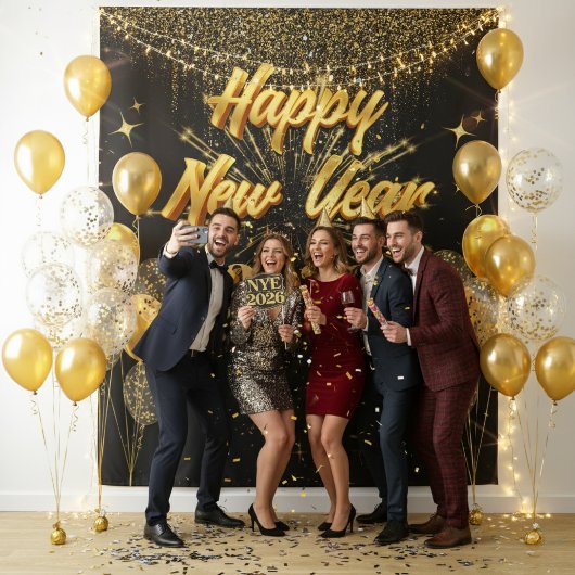 Minimalist Gold And Black New Year Backdrop Wandkleed