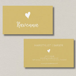 Minimalist Gold and White Heart Barber Name Visitekaartje