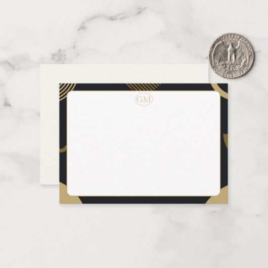 Minimalist Gold & Black Border Monogram Note Card Notitiekaartje (Voorkant / Achterkant in situ)