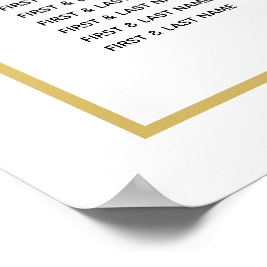 Minimalist Gold Black White Wedding Seating Chart Poster (Hoek)