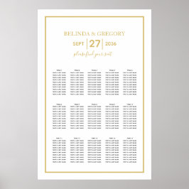 Minimalist Gold Black White Wedding Seating Chart Poster