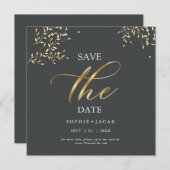 Minimalist Gold chic Grey Bewaar de datum Bedankkaart (Voorkant / Achterkant)