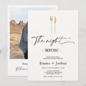 Minimalist Gold Cutlery Photo Rehearsal Dinner  Kaart (Voorkant / Achterkant)