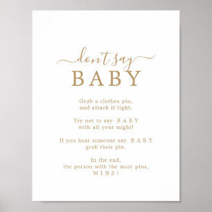 Minimalist Gold Don't Say Baby Game Sign Poster