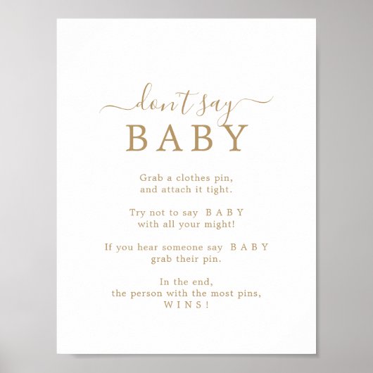 Minimalist Gold Don't Say Baby Game Sign Poster (Voorkant)